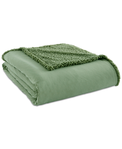 Micro Flannel Reverse To Sherpa Blanket, King In Willow