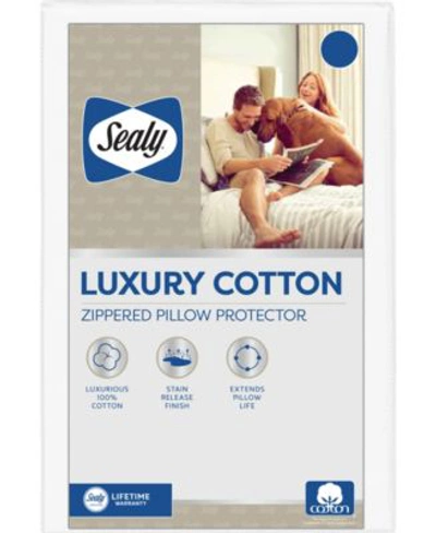 Sealy Luxury Cotton Zippered Pillow Protectors In White
