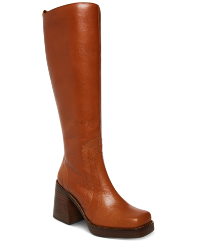 Steve Madden Women's Andiee Stacked Wooden Platform Boots In Cognac Leather