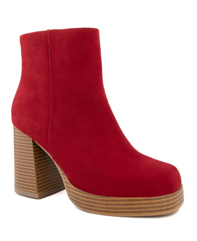 Sugar Women's Warrant Platform Dress Booties In Red Micro