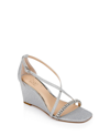 Jewel Badgley Mischka Women's Adelynn Crisscross Strap Wedge Evening Sandals In Silver Glitter