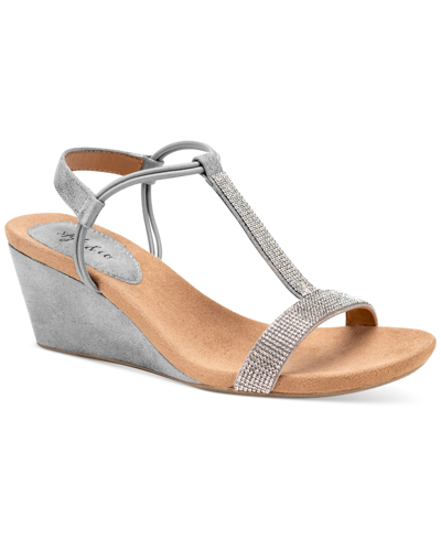 Style & Co Mulan Embellished Wedge Sandals, Created Macy's Women's Shoes In Grey/silver