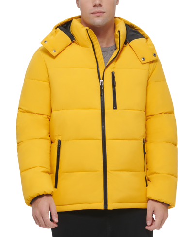 Club Room Men's Stretch Hooded Puffer Jacket, Created For Macy's In Yellow