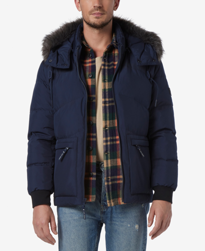 Marc New York Men's Down Bomber With Faux Fur Trim And Removable Hood In Ink