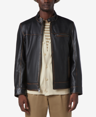 Marc New York Men's Caruso Leather Racer Jacket With Distressed Seaming In Black