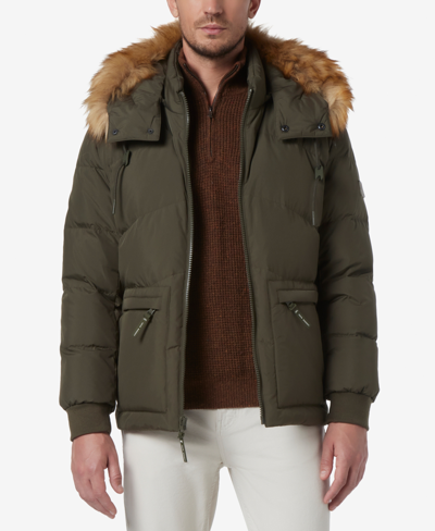 Marc New York Men's Down Bomber With Faux Fur Trim And Removable Hood In Forest