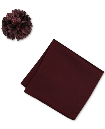 Construct Men's Solid Pocket Square & Lapel Pin Set In Wine