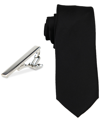 CONSTRUCT MEN'S SOLID TIE & 1" TIE BAR SET