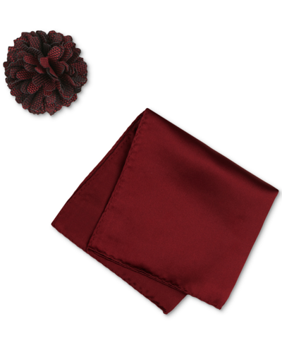 Construct Men's Solid Pocket Square & Lapel Pin Set In Red Velvet