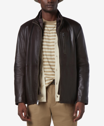 Marc New York Men's Wollman Smooth Leather Racer Jacket With Removable Interior Bib In Hickory