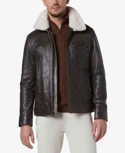 Marc New York Men's Wallack Distressed Leather Aviator Jacket In Brown