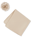 Construct Men's Solid Pocket Square & Lapel Pin Set In Vanilla