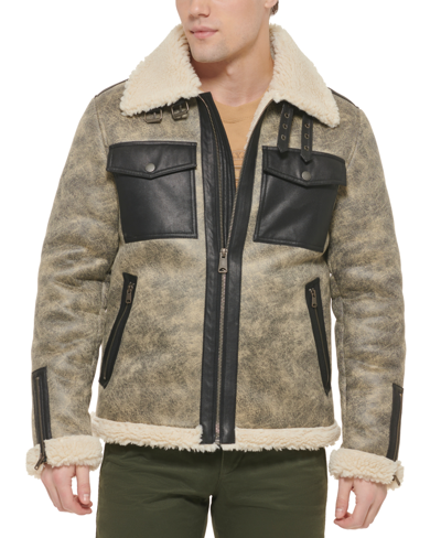 Tommy Hilfiger Men's Faux Leather Shortie Rancher Jacket With Fleece Accents In Grey
