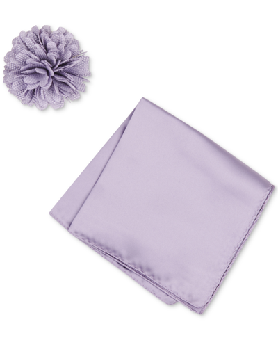 Construct Men's Solid Pocket Square & Lapel Pin Set In Lavender