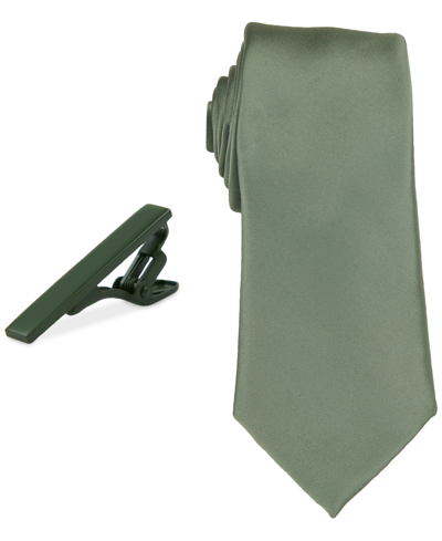 Construct Men's Solid Tie & 1-1/2" Tie Bar Set In Ivy