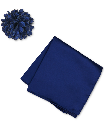 Construct Men's Solid Pocket Square & Lapel Pin Set In Blueberry