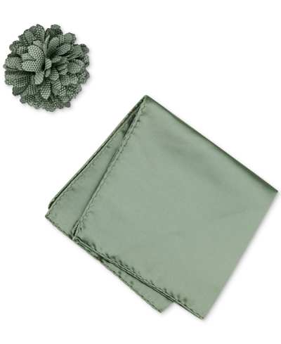 Construct Men's Solid Pocket Square & Lapel Pin Set In Ivy