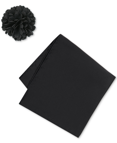 Construct Men's Solid Pocket Square & Lapel Pin Set In Noir