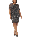 ADRIANNA PAPELL PLUS SIZE FLORAL BEADED COCKTAIL DRESS
