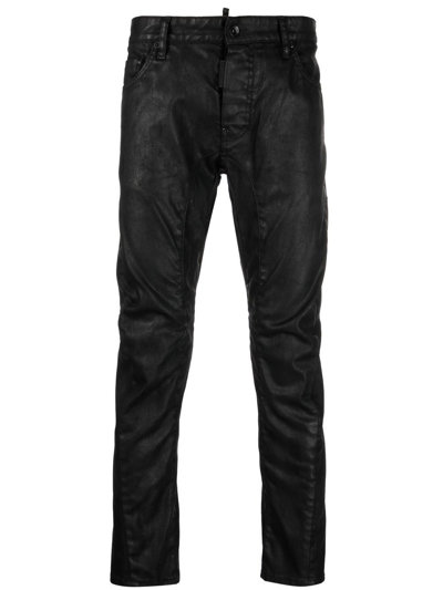 Dsquared2 Wax-coated Straight-leg Trousers In Black