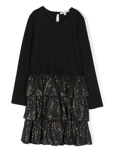 Patrizia Pepe Girl Kids' Long-sleeve Flounce-dress In Black