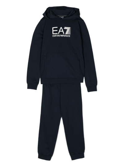 Ea7 Kids' Logo-print Hooded Tracksuit In Blue