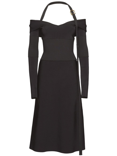 Ferragamo Off-shoulder Midi Dress In Black
