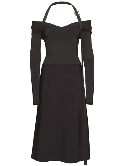 Ferragamo Knit Midi Dress With Gancini Buckle In Black