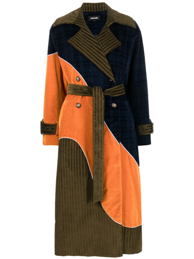 Ahluwalia Colour-block Panel Double-breasted Coat In 绿色