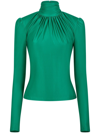 Rabanne Ruched Stretch-satin Turtleneck Top In 绿色