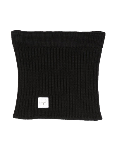 Stone Island Kids' Logo-patch Knit Scarf In 黑色