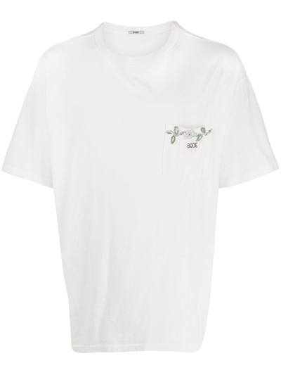 Bode Floral-embroidered Short-sleeved T-shirt In White