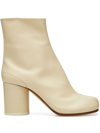 Maison Margiela 80mm Tabi Vintage Leather Ankle Boots In White