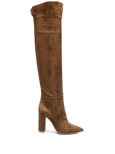 Gianvito Rossi Pointed 100mm Suede Boots In Brown