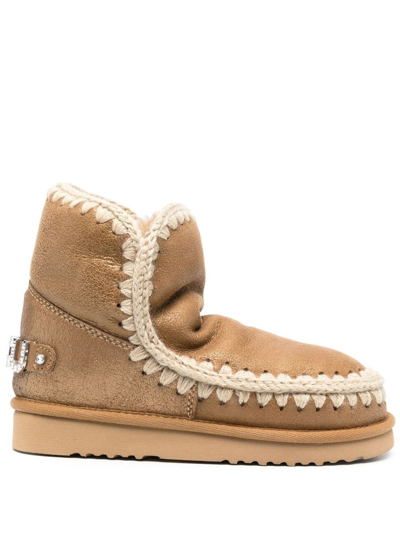 Mou Women's Eskimo Inner Wedge Short Boots In Silky Bronze In Brown