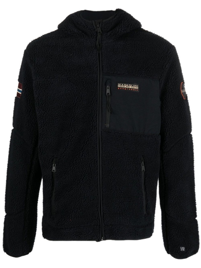 Napapijri Logo-patch Panelled Hooded Jacket In 黑色