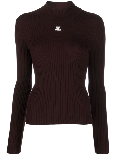 Courrèges Roll-neck Knitted Top In 褐色