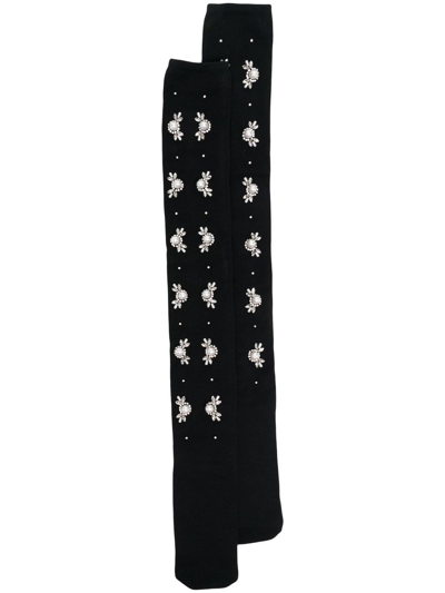 Simone Rocha Faux-pearl-embellished Long Socks In Black/crystal/pearl