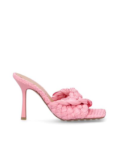 Bottega Veneta Stretch Woven Straw Sandals, Blossom In Pink