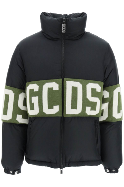 Gcds Logo-print Feather-down Jacket In Black,green