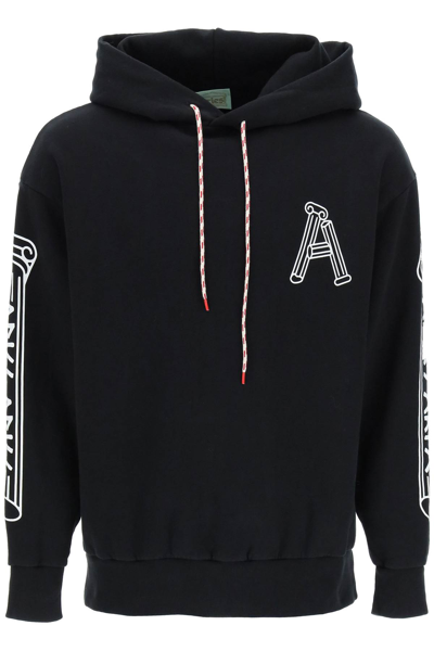 Aries Column Logo-print Relaxed-fit Cotton-jersey Hoody In Black Cotton
