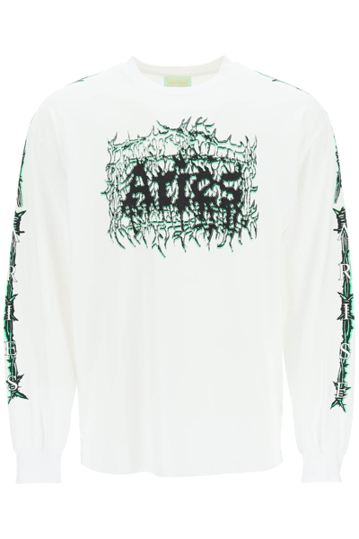 Aries Logo-print Detail T-shirt In White Cotton