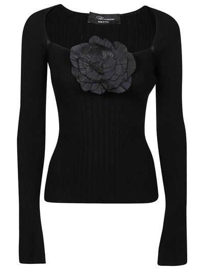 Blumarine Floral-applique` Knitted Sweater In Black