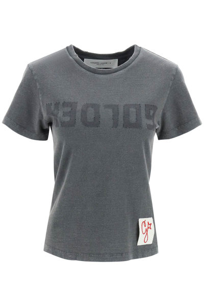 Golden Goose Golden Distressed Logo T-shirt In Grey