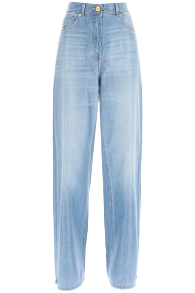 Versace Glossy-effect Wide-leg Jeans In Blue