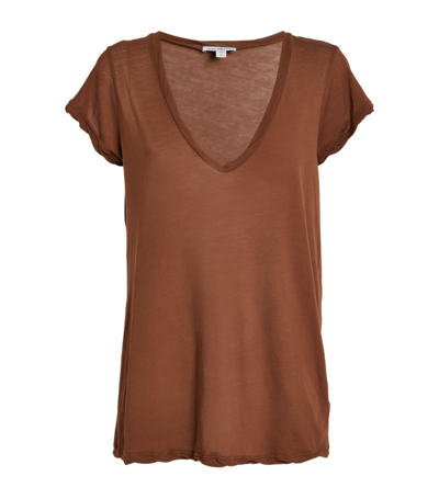 James Perse Cotton V-neck T-shirt In Brown