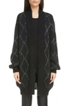 SAINT LAURENT METALLIC INTARSIA OVERSIZE OPEN FRONT MOHAIR BLEND CARDIGAN