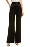 Alice And Olivia Dylan High Waisted Wide Leg Pants In Black Satin Waistband In Black