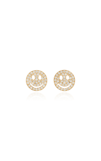 Sydney Evan Pave Happy Face 14k Gold Diamond Stud Earrings