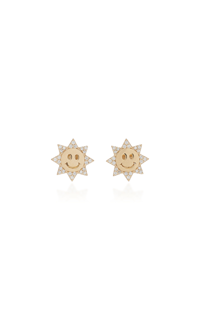 Sydney Evan Happy Face Sun 14k Gold Diamond Stud Earrings